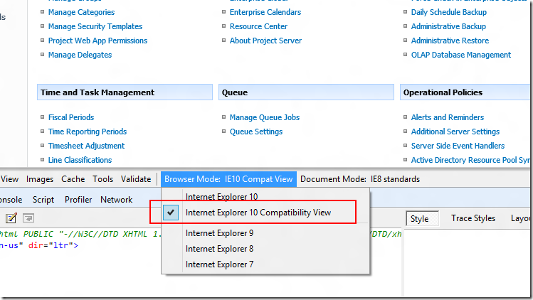 IE10 - Compatability View