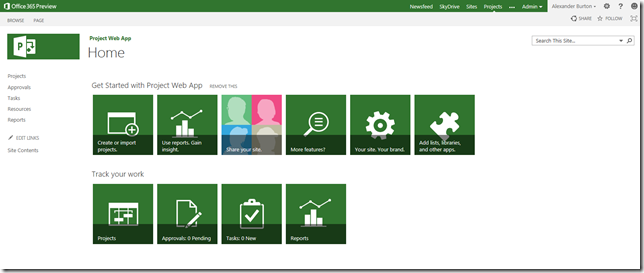 Project Server 2013 - PWA Homepage