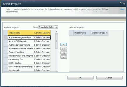 Select Projects - Filtered for correct stage