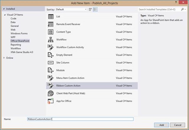 Add Ribbon Custom Action