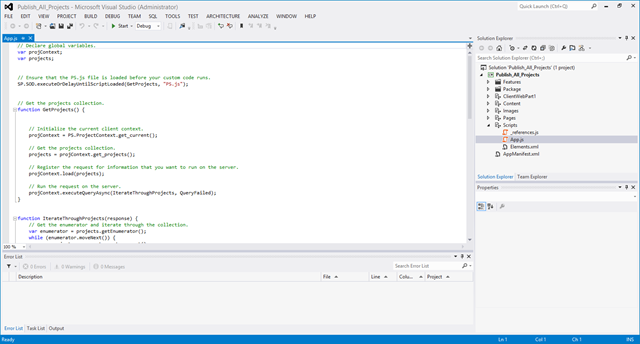 Our project in Visual Studio