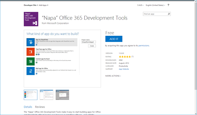 Napa Office 365 Development Tools in App store