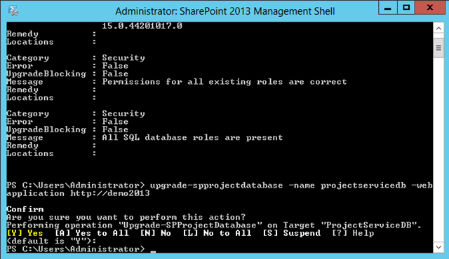 Upgrade-SPProjectDatabase Output