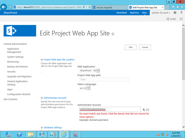 Edit Project Web App - Change Administrator