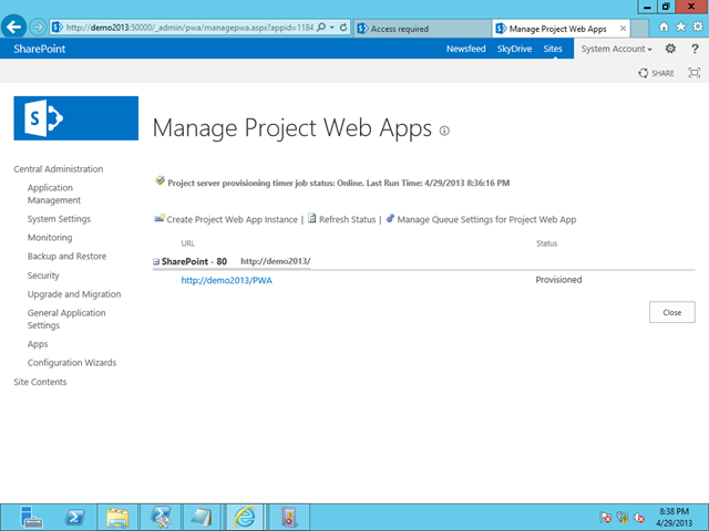 Manage Project Web Apps - Provisioned
