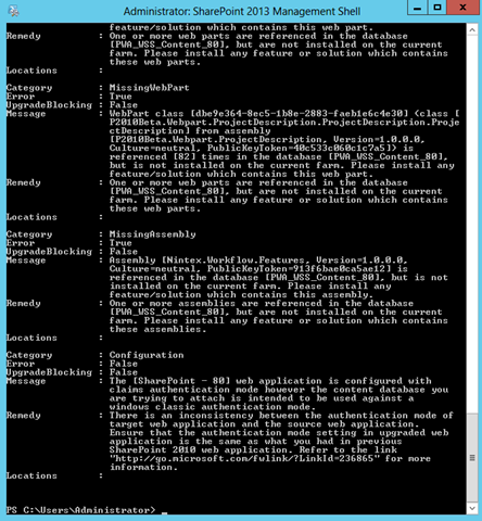 Test-SPContentDatabase output