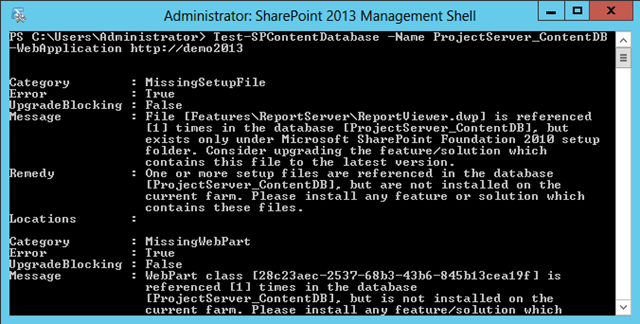 Test-SPContentDatabase Output