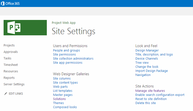 Project Online : Site Settings